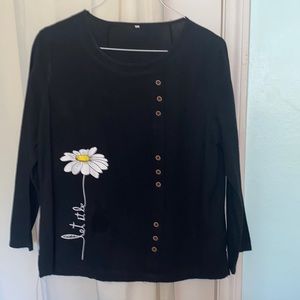 Black long sleeve pullover blouse with graphic “Let it Be”, size XL